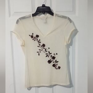 Express Ivory Tee with Chocolate Floral Design